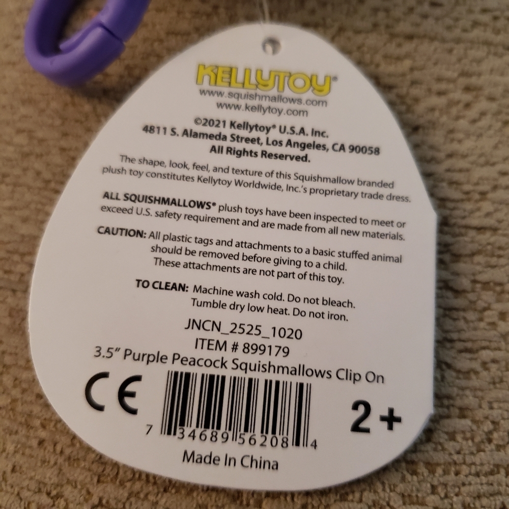 Elina the Purple Peacock Clip 3.5" Squishmallow Plush 2021 NWT - Picture 3 of 5